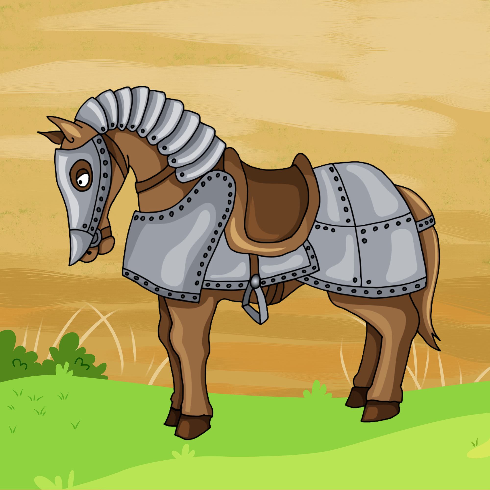 Illustration of the chess knight explained as an armored horse for children